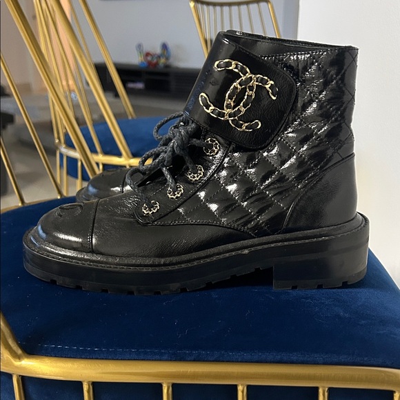 CHANEL Black Quilted Combat Boots - Picture 3 of 6